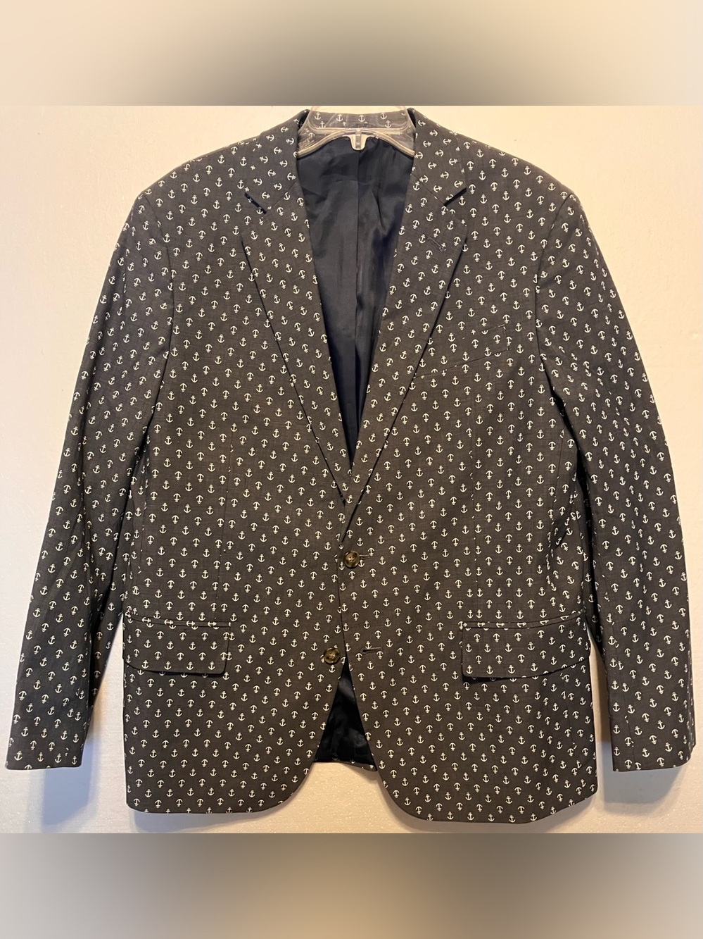 Men's Stafford 42S Navy Anchor-Print Blazer